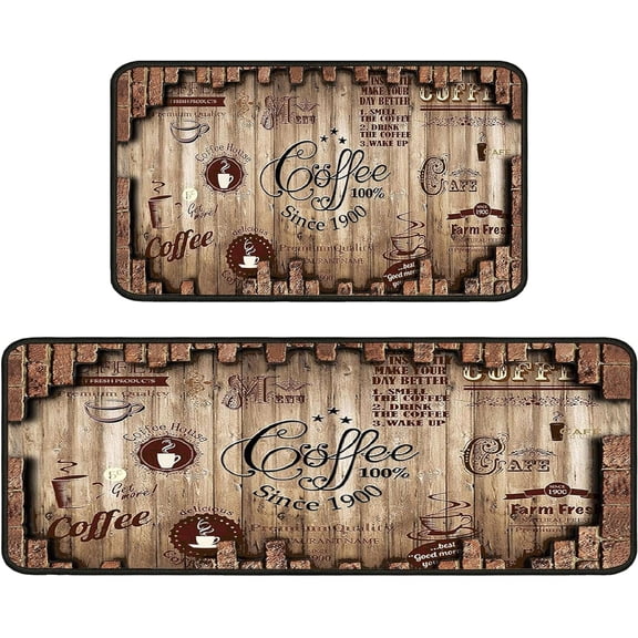 LQCrafK Coffee Kitchen Rugs Kitchen Mats for Floor 2 Piece, Kitchen Floor Mats for in Front of Sink and Kitchen Matt for Standing for Coffee Kitchen Decor 17"X30" 17"X47"