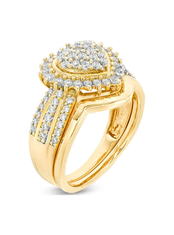 Fashion Jewelry Rings Gold Loving Heart Engagement 3A Zircon Ring Sets Jewelry For Women 99 Rings