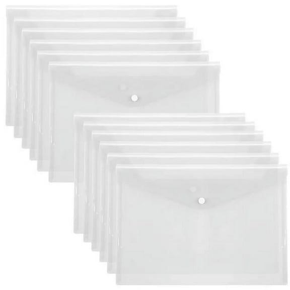 LQCrafK File Folders,12 Packs Plastic Envelopes Clear A5 Letter Size Waterproof Poly Envelopes Folders with Snap Closure for Office School Supplie