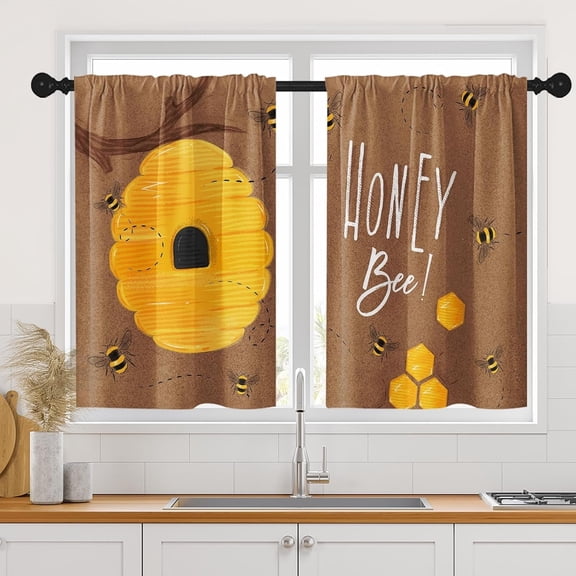 LQCrafK Floral Herbs Flower Kitchen Curtains, Botanical Colorful Vintage Short Window Curtains Set of 2, Window Treatment Tier Curtains for Kitchen Over Sink Dining Room Decor (27.5x36 Inch)