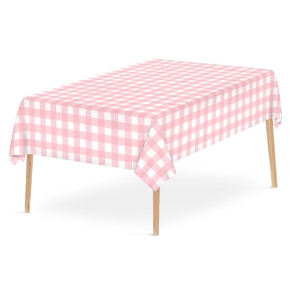 LQCrafK Gingham Tablecloth, Pink and White Checkered Tablecloths, 54x108 Inches Disposable Plastic Buffalo Plaid Tablecovers, Waterproof Rectangle Picnic Table Covers, Birthday Party Supplies