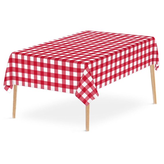 LQCrafK Gingham Tablecloth, Pink and White Checkered Tablecloths, 54x108 Inches Disposable Plastic Buffalo Plaid Tablecovers, Waterproof Rectangle Picnic Table Covers, Birthday Party Supplies