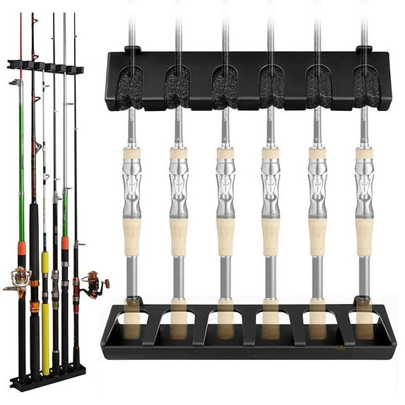 LQCrafK Horizontal Fishing Rod Rack Wall Mount Rod Holder, 6 Vertical Fishing Pole Storage Organizer
