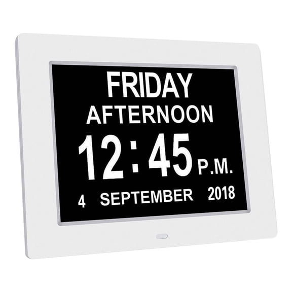 LQCrafK Large digital calendar clock with date time and date alarm options, white
