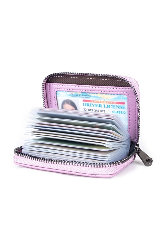 Leather Credit Card Holder Wallet RFID Blocking Secure Card Case Zipper