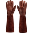thumbnail image 1 of LQCrafK Long-Gardening-Gloves for Women/Men - Thorn Proof Cowhide Leather Rose/Blackberry Pruning Heavy Duty Gloves Thick Palm Gauntlet Garden Work Gloves with Forearm Protection (Brown-X-Large), 1 of 8