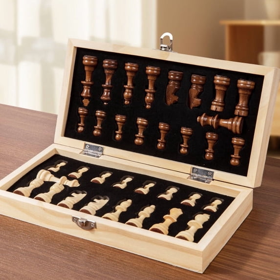 LQCrafK Magnetic Chess Folding Wooden Chessboard Set with Storage Slots