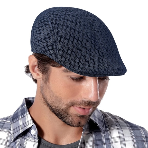 LQCrafK Men Breathable Herringbone Newsboy Gatsby Cap Ivy Flat Hat Winter Golf Cabbie Driving Navy Blue