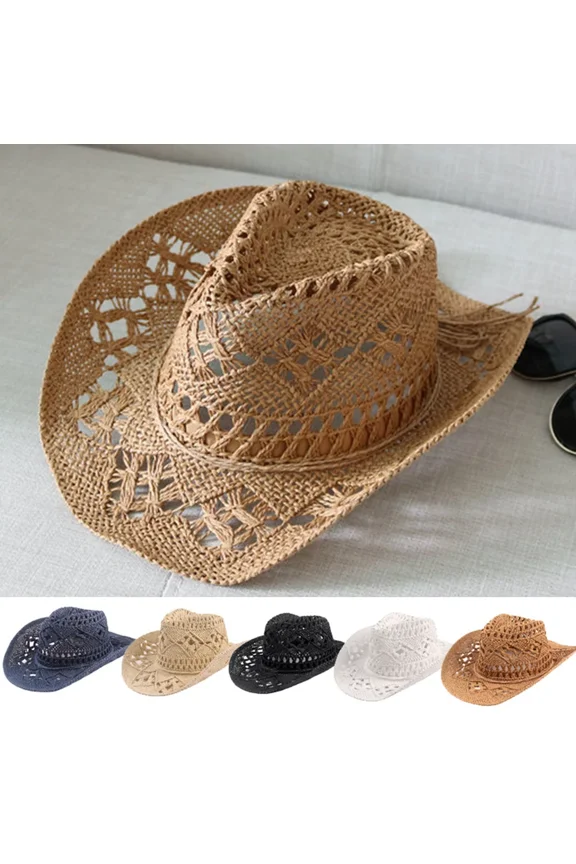 Outdoor Couple Hat Travel Sunscreen hat Western Cowboy Straw Hat Hand Woven Straw Hat