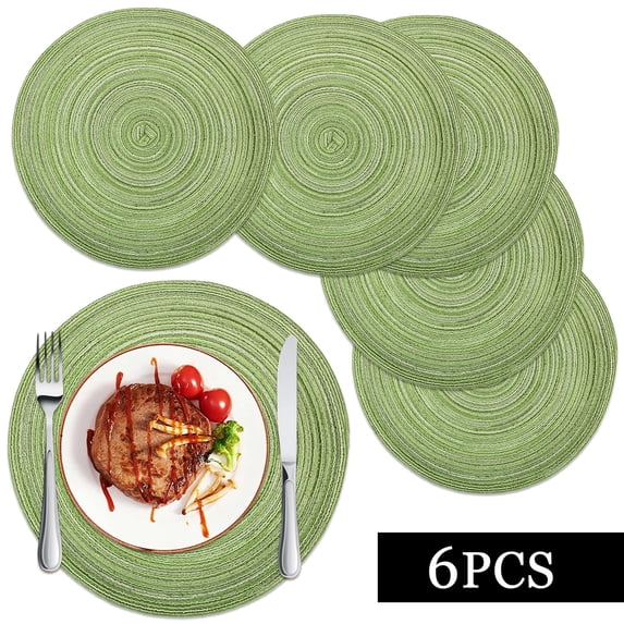 LQCrafK Placemats for Dining Table Set of 6 - Round 15 inch Woven Heat Resistant Non-Slip Kitchen Table Mats, Black