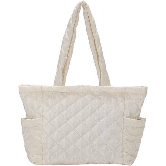 LQCrafK Quilted Tote Bags for Women Lightweight Puffer Padding Shoulder Bag Large Nylon Tote Handbag Zipper Closure
