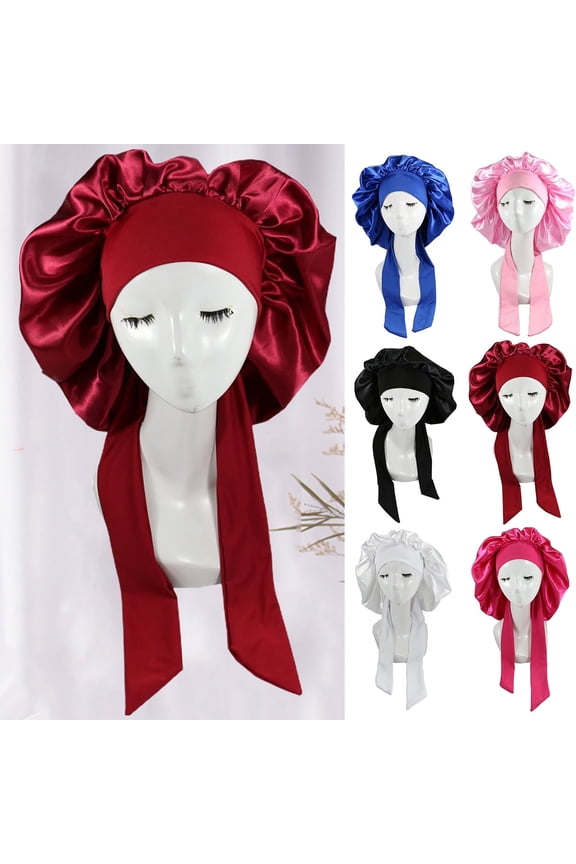 Satin Bonnet Silk Bonnet With Elastic Tie Band Adjustable Straps Hair Bonnet Jumbo Size for Sleeping Satin Bonnet Stretchy Tie band
