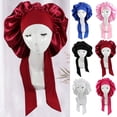 thumbnail image 1 of LQCrafK Satin Bonnet Silk Bonnet With Elastic Tie Band Adjustable Straps Hair Bonnet Jumbo Size for Sleeping Satin Bonnet Stretchy Tie band, 1 of 7