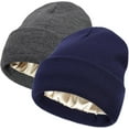 thumbnail image 1 of LQCrafK Satin Lined Winter Beanie for Women Men Silky Lining Slouchy Skull Cap Knitted Cuffed Skiing Knit Hat, 1 of 5