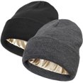 thumbnail image 1 of LQCrafK Satin Lined Winter Beanie for Women Men Silky Lining Slouchy Skull Cap Knitted Cuffed Skiing Knit Hat, 1 of 6