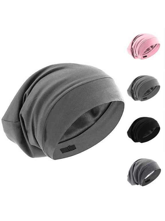 Silk Satin Sleep Cap Bonnet Hair Cover for Sleeping Silk Lined Beanie Hat for Natural Curly Hair Adjustable Night Cap