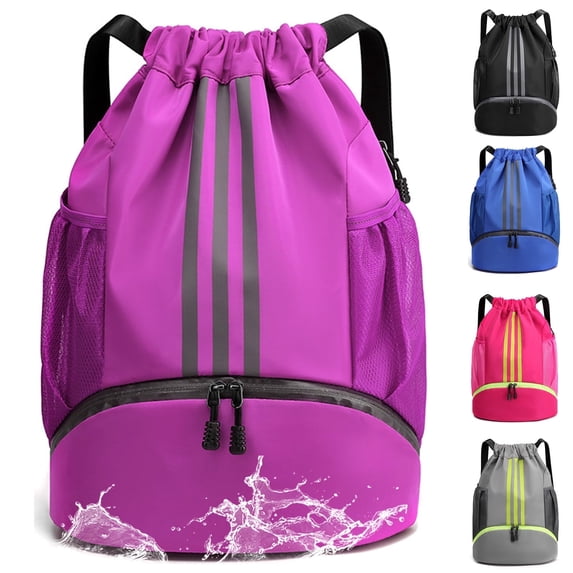 LQCrafK Waterproof Gym Bags with Drawstring, Large Capacity Sports Bag, with Bottom Compartment and Wide Drawstring, Soccer Backpack for Women Men Junior (Black)