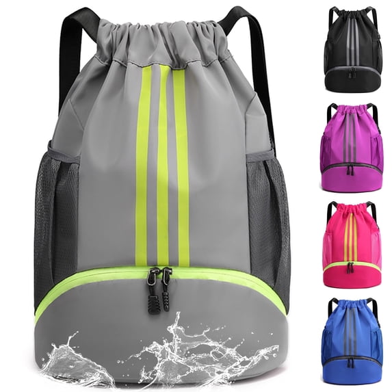 LQCrafK Waterproof Gym Bags with Drawstring, Large Capacity Sports Bag, with Bottom Compartment and Wide Drawstring, Soccer Backpack for Women Men Junior (Black)