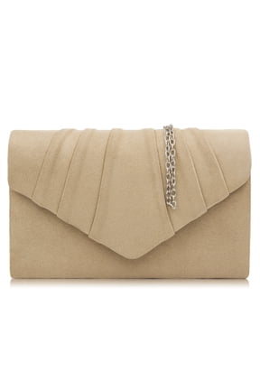 Women Evening Bag Suede Pleated Clutch Purse For Female With Shoulder Chain