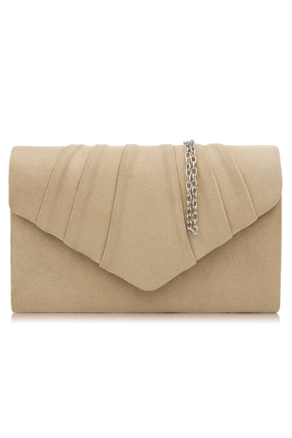 Women Evening Bag Suede Pleated Clutch Purse For Female With Shoulder Chain