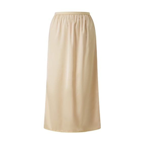 LQCrafK Women Solid Satin Half Slip Long Lace Trim Smooth Underskirt High Elastic Waist Inner Lining Bust Skirt