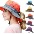 thumbnail image 1 of LQCrafK Women Sun Hats, Women's Ponytail Bucket Hat Outdoor UV Protection Foldable Summer Mesh Wide Brim Beach Fishing Hat with Ponytail Hole, 1 of 8