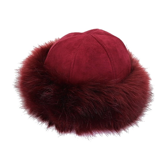 LQCrafK Womens Faux Fur Hat for Winter, Classy Russian Style Suede Fluffy Warm Cap