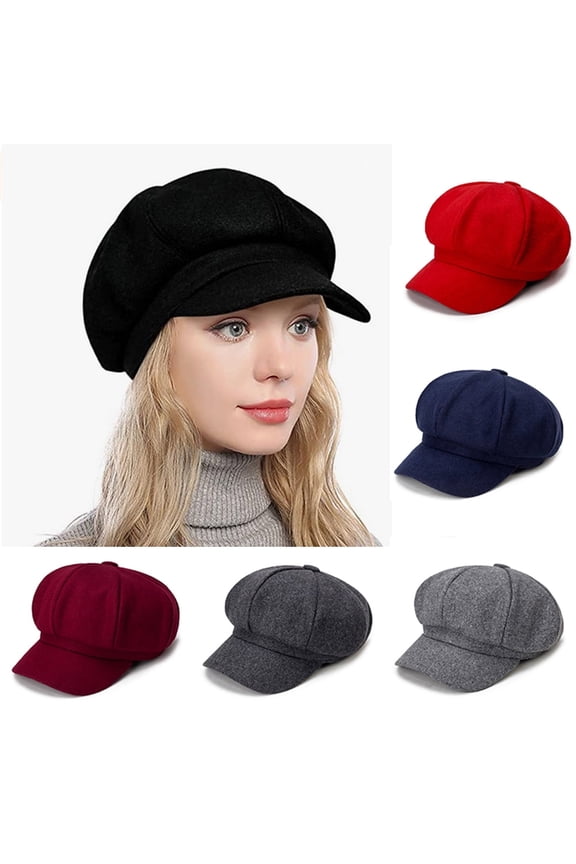 Womens Newsboy Cap Wool Visor Cabbie Fiddler Winter Spring Octagonal Paperboy Hat Girls Gift
