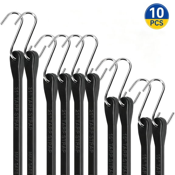 LQIQIZ 10 Pack Bungee Cords with Hooks, 10/15/21/31 Inch Heavy Duty Rubber Tarp Straps, 180Lbs Load Capacity, EPDM UV Resistant, Stretch 1.5X Length, for Camping, Cargo, Truck, Motorcycle and RV
