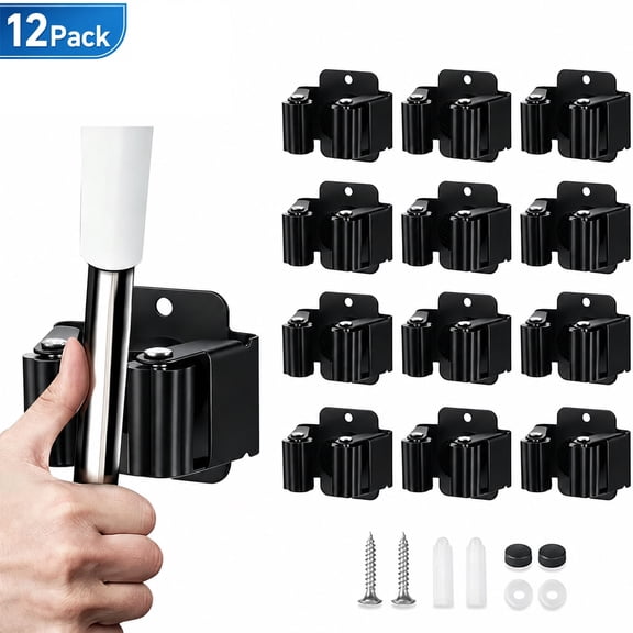 LQIQIZ 12 Pack Broom and Mop Holder Wall Mounted, Heavy Duty Utility Organizer Rack with Screws for Garage, Storage Room, Kitchen, Laundry & Garden Tool Storage