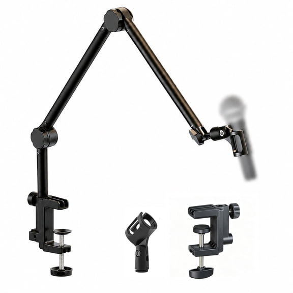LQIQIZ Microphone Boom Arm, 3/8" Universal Thread Microphone Stand, Supports 1.5KG, 3-Stage Adjustment with Mic Clip, 360° Rotation & 180° Tilt, Mic Boom Arm for Podcast, Gaming, Singing