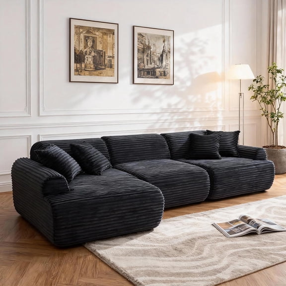 LQLI 105" No-Assembly Ergonomic Sleeper Sofa, Oversized Compression Lounger with Woven Fabric, Deep Seat Couch with Modular Design for Living Spaces & Apartments, Black