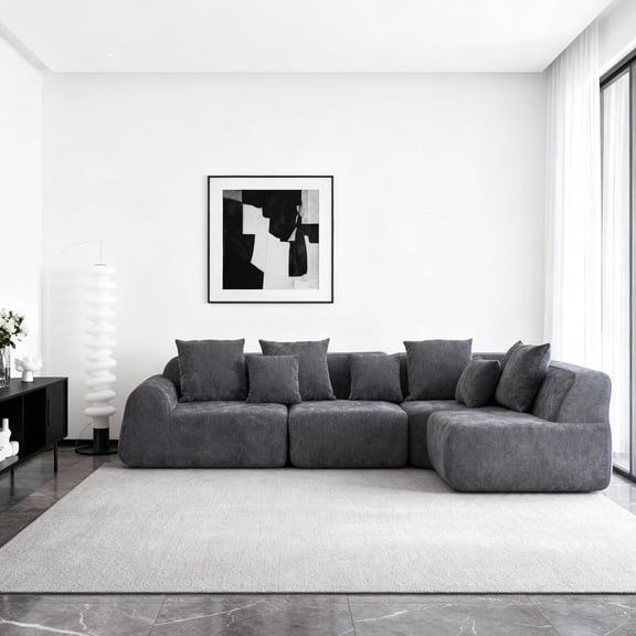 LQLI 118" Oversized Cloud Sectional Couches for Living Room, Comfy Velvet Curved Sectional Boneless L-Shape Chaise Sofa with Compression Memory Foam, No Assembly Modular Sofa for Home Space