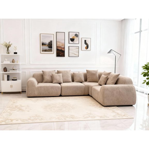 LQLI 118" Oversized Cloud Sectional Couches for Living Room, Comfy Velvet Curved Sectional Boneless L-Shape Chaise Sofa with Compression Memory Foam, No Assembly Modular Sofa for Home Space