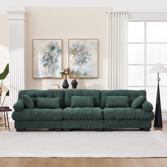 LQLI 123" Modular Loveseat Sofa, Deep Seat Upholstered Couch with Pillows, Compact Sectional Couch with Armrests, Comfy Flannelette Sofa for Living Room Bedroom Apartment