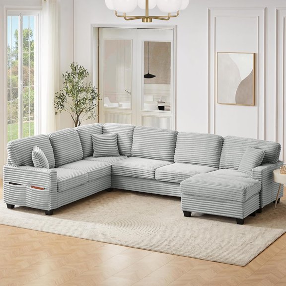 LQLI 125.2" Sectional Sofa U-Shaped Upholstered Sofa L-Shaped Couch with a Movable Ottoman and Side Storage Pockets for Living Room