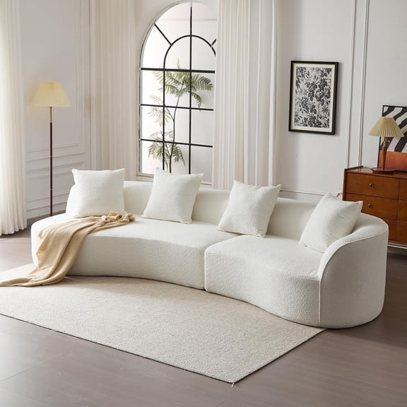 LQLI 126" Modular Sofa with 4 Throw Pillows, Curved 5-Seater Large Sofa Couches, Comfy Upholstered Sectional Cloud Couch for Living Room, Study, No Assembly Required, Beige