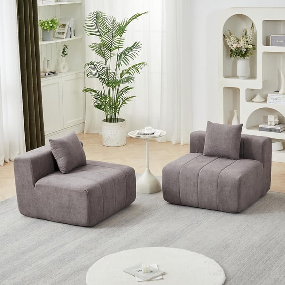 LQLI 2 Seat Chenille Sectional Sofa, Symmetrical Modular Couch, Deep Seat Tufted Corner Sofa for Living Room, Lobby, Office
