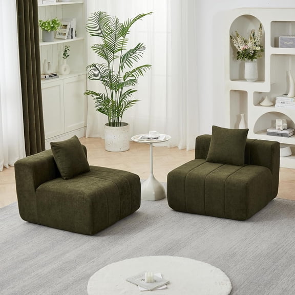 LQLI 2 Seat Chenille Sectional Sofa, Symmetrical Modular Couch, Deep Seat Tufted Corner Sofa for Living Room, Lobby, Office