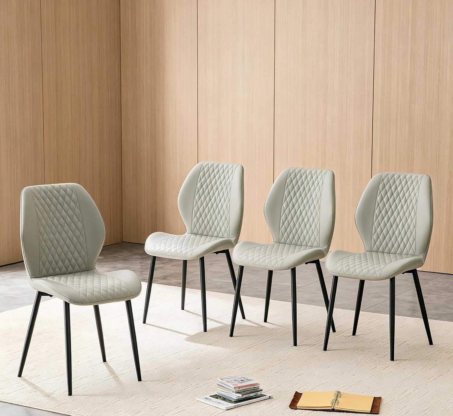 Kitchen Recipe Layout LQLI 4-Pack Modern Light Luxury Diamond-Quilted PU Dining Chair Set ...