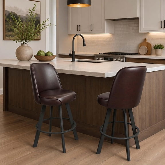LQLI Bar Stools Set of 2, Commercial Grade Swivel Bucket Seat Counter Height Stools with Backrest, Adjustable Padded Barstools with Metal Base for Kitchen