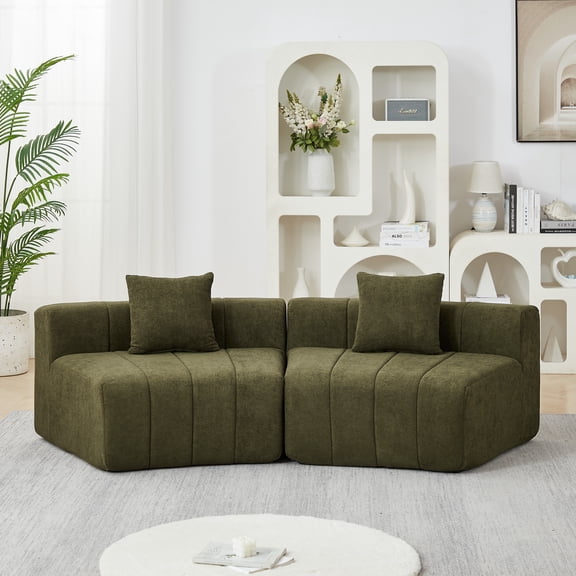 LQLI Chenille Curved Sectional Sofa, 2 Seater Symmetrical Modular Semi Circular Couch, Deep Seat Tufted Corner Sofa for Living Room, Office