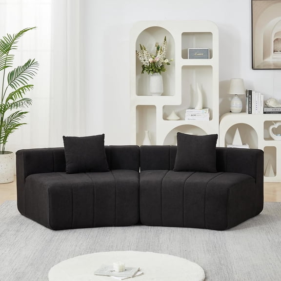 LQLI  Chenille Curved Sectional Sofa, 2 Seater Symmetrical Modular Semi Circular Couch, Deep Seat Tufted Corner Sofa for Living Room, Office