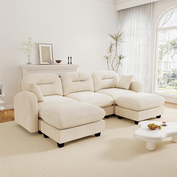 LQLI Cloud Couches for Living Room, Modular Sectional Sofa, 107" U-Shape 3-Seater Modular Couch, Oversized Sectional Couch with Deep Seat