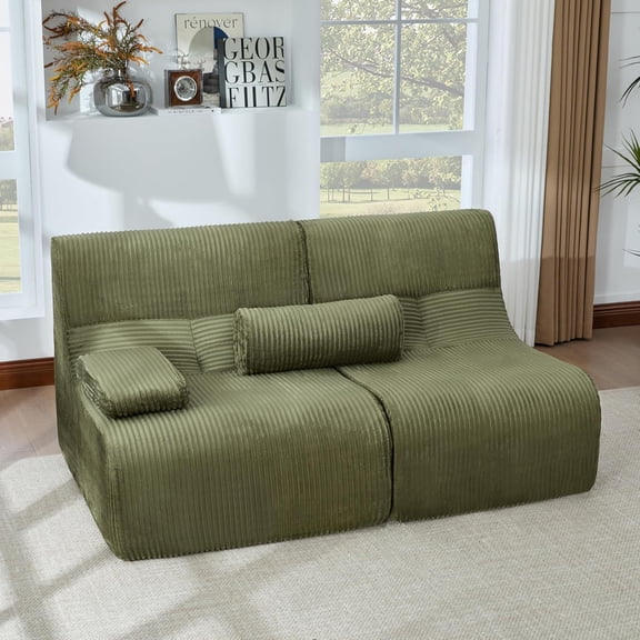 LQLI Modern 63.7" Sectional Sofa, Corduroy Boneless Couch Cozy Sofa Loveseat