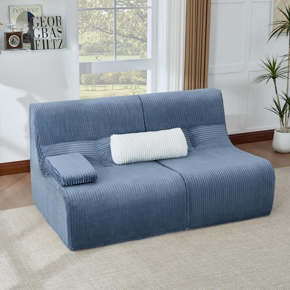 LQLI Modern 63.7" Sectional Sofa, Corduroy Boneless Couch Cozy Sofa Loveseat