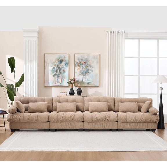 LQLI Modern Flannelette 4 Seater Sofa, Upholstered Couch Chair with Solid Wood Frame & High Density Foam, Modular Sofa Set for Living Room, Office, Reception Room, Lounge, Club