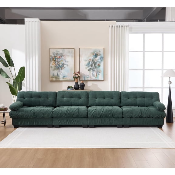 LQLI Modern Flannelette 4 Seater Sofa, Upholstered Couch Chair with Solid Wood Frame & High Density Foam, Modular Sofa Set for Living Room, Office, Reception Room, Lounge, Club
