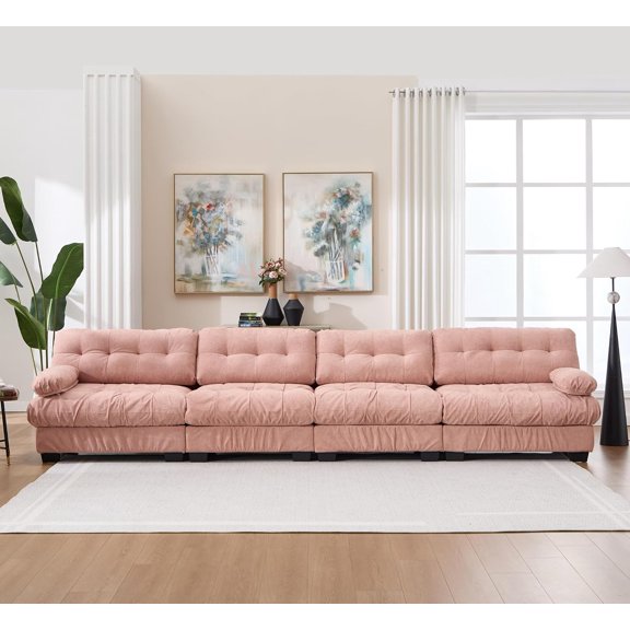 LQLI Modern Flannelette 4 Seater Sofa, Upholstered Couch Chair with Solid Wood Frame & High Density Foam, Modular Sofa Set for Living Room, Office, Reception Room, Lounge, Club