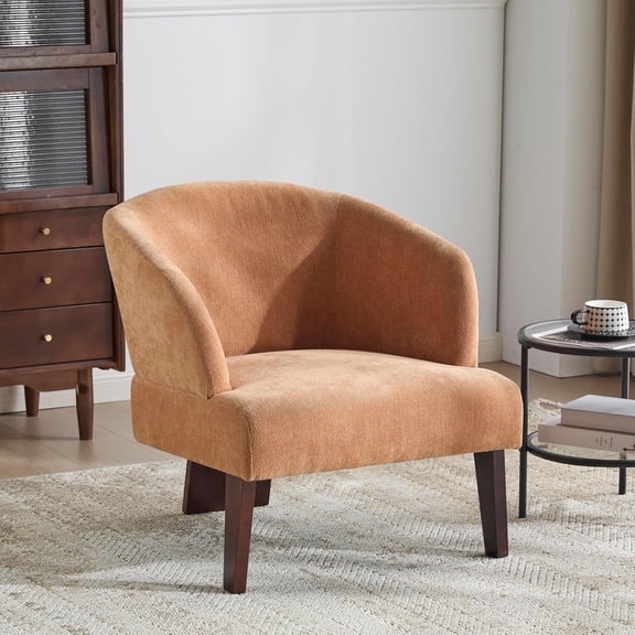 LQLI Modern Mid Century Upholstered Barrel Chair with Wood Legs, Cozy Mid-Century Accent Armchair for Bedroom, Living Room Easy Assemble, Pumpkin Orange